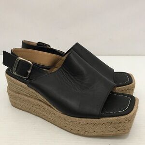 Paseart Black Platform Wedge Espadrille Ankle Strap Size 38
